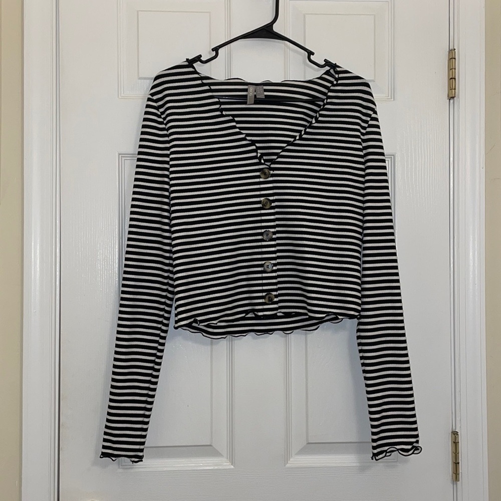 ASOS Tall v neck top ribbed with buttons down front and long sleeve
